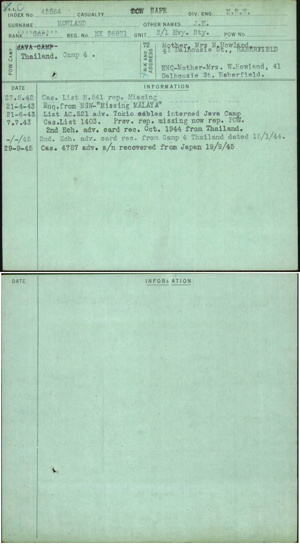 Howland, J N, NX36871