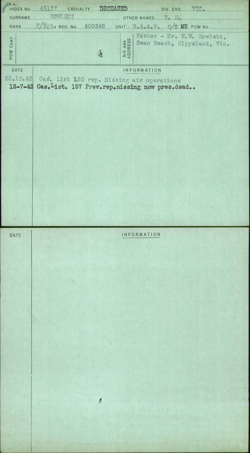 Howlett, T H, 400348