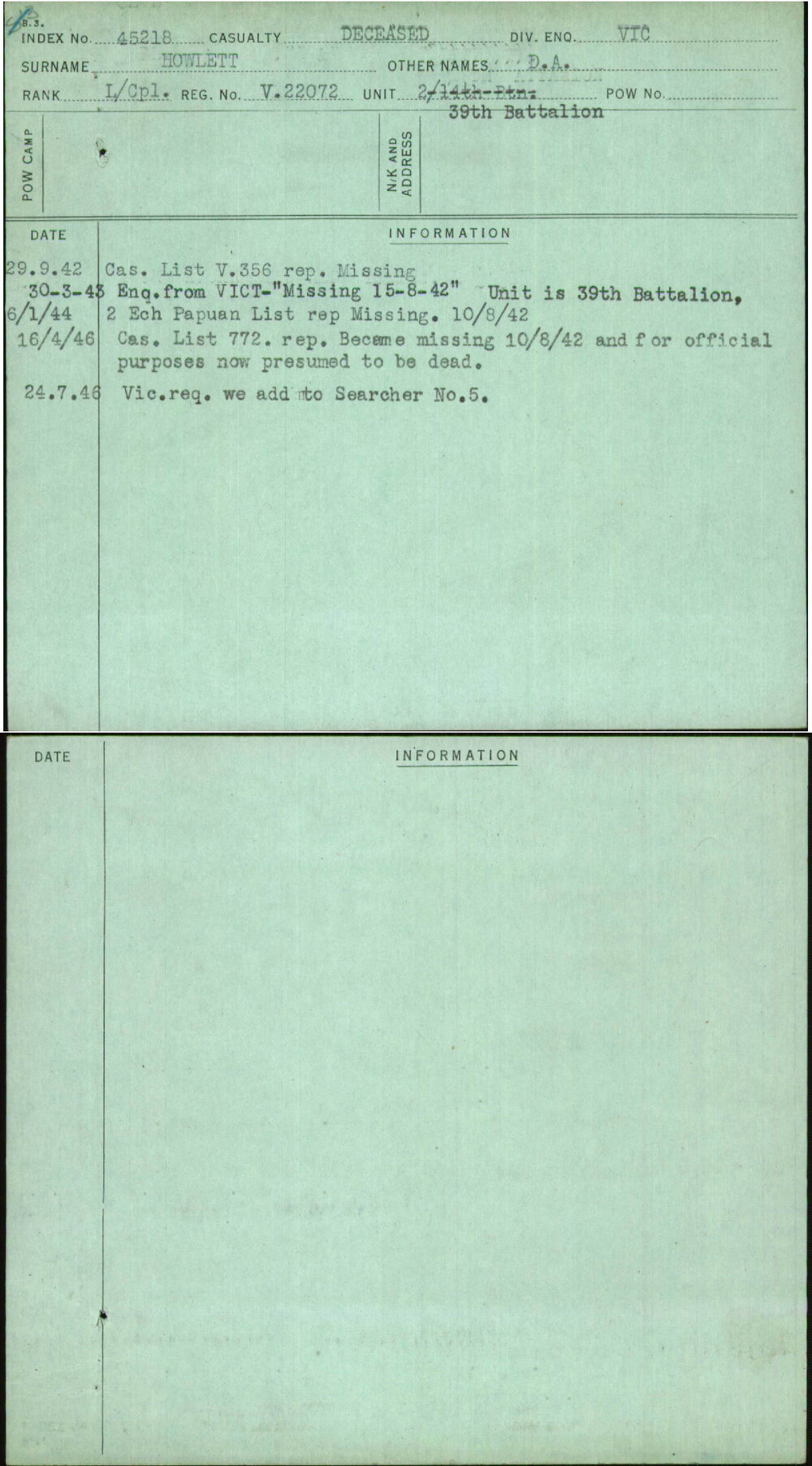 Howlett, D A, V22072