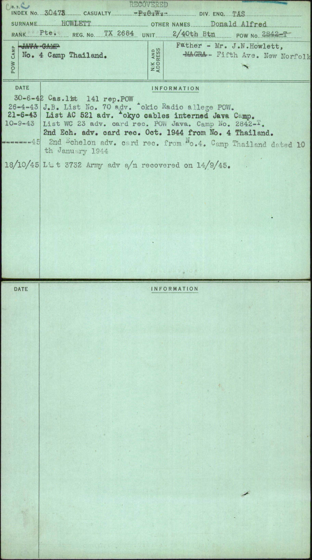 Howlett, Donald Alfred, TX2684