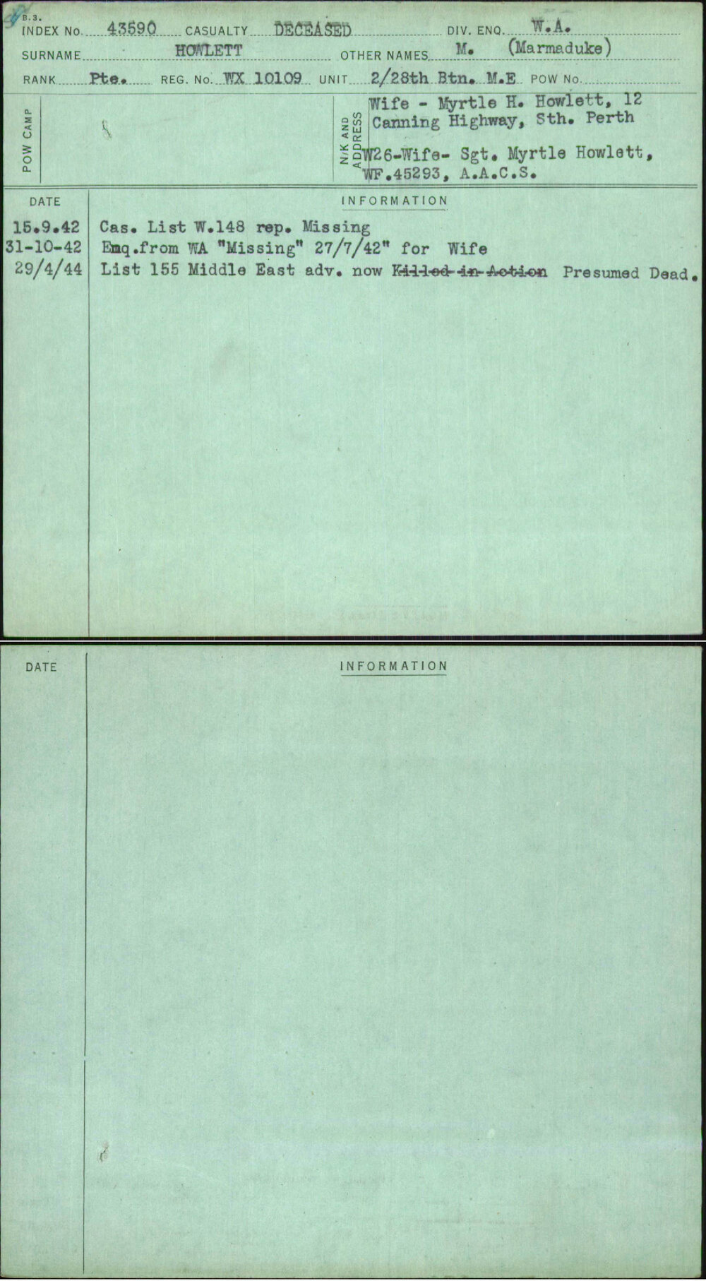 Howlett, M (Marmaduke), WX10109