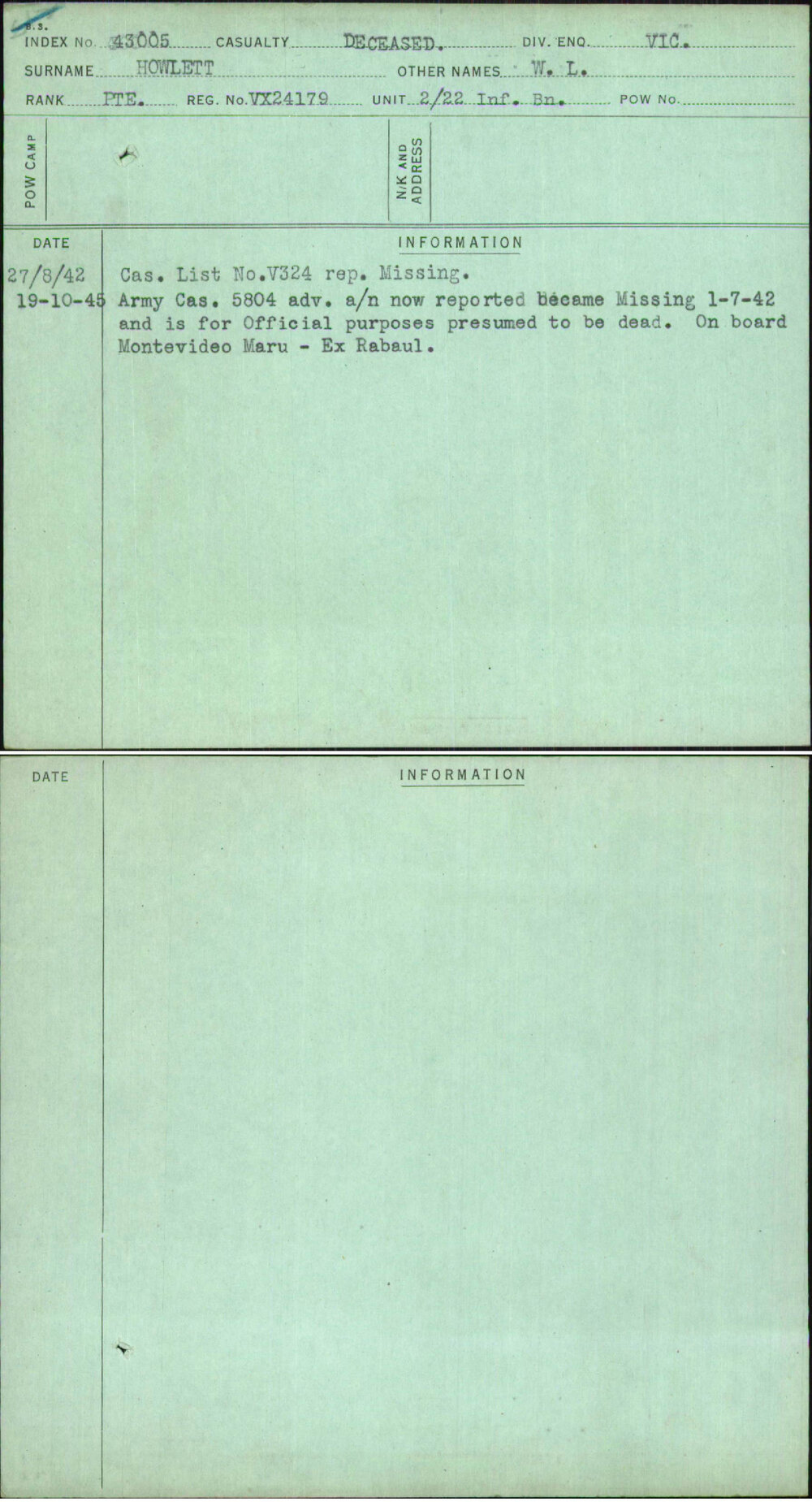 Howlett, W L, VX24179