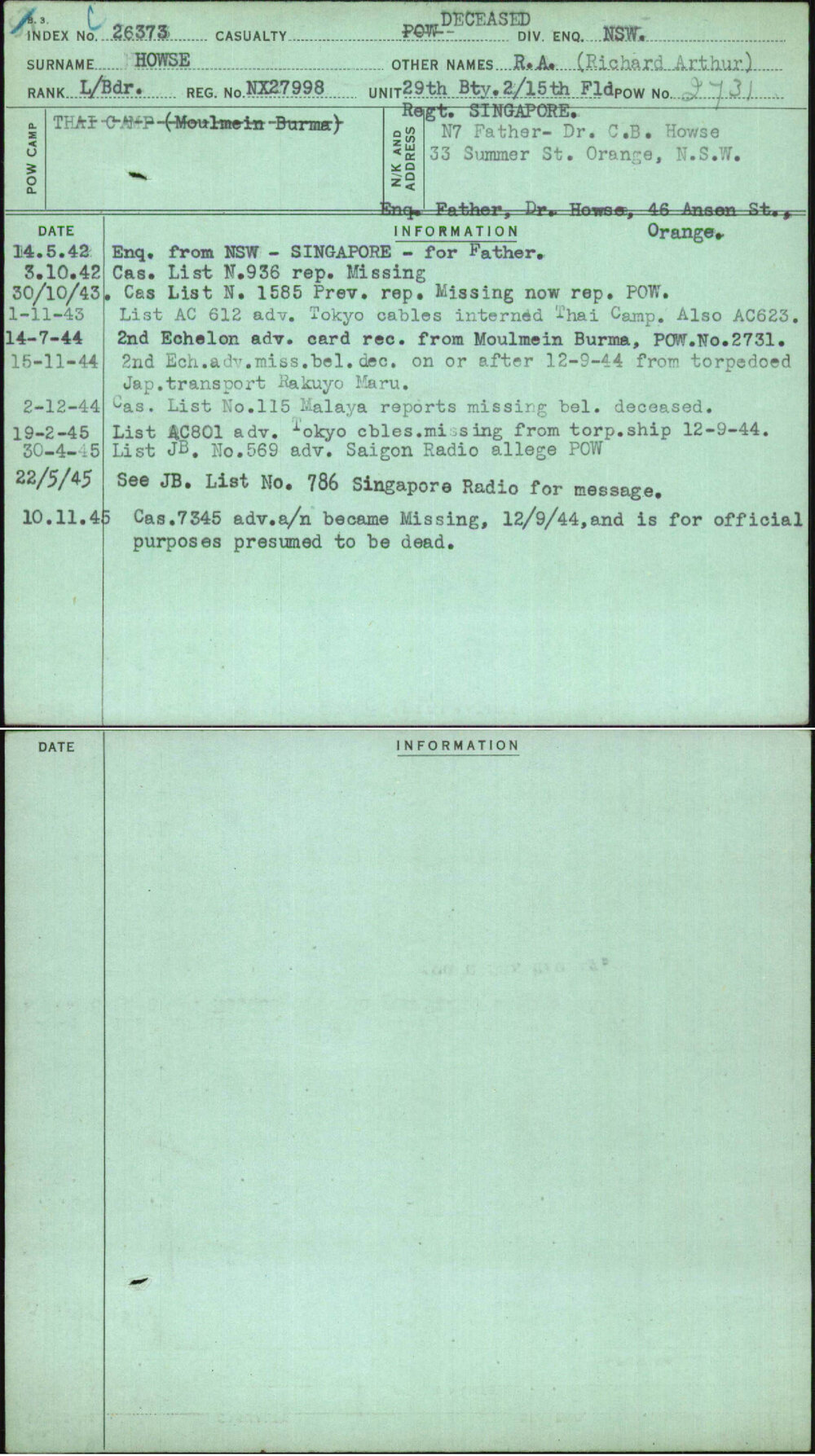 Howse, R A (Richard Arthur), NX27998