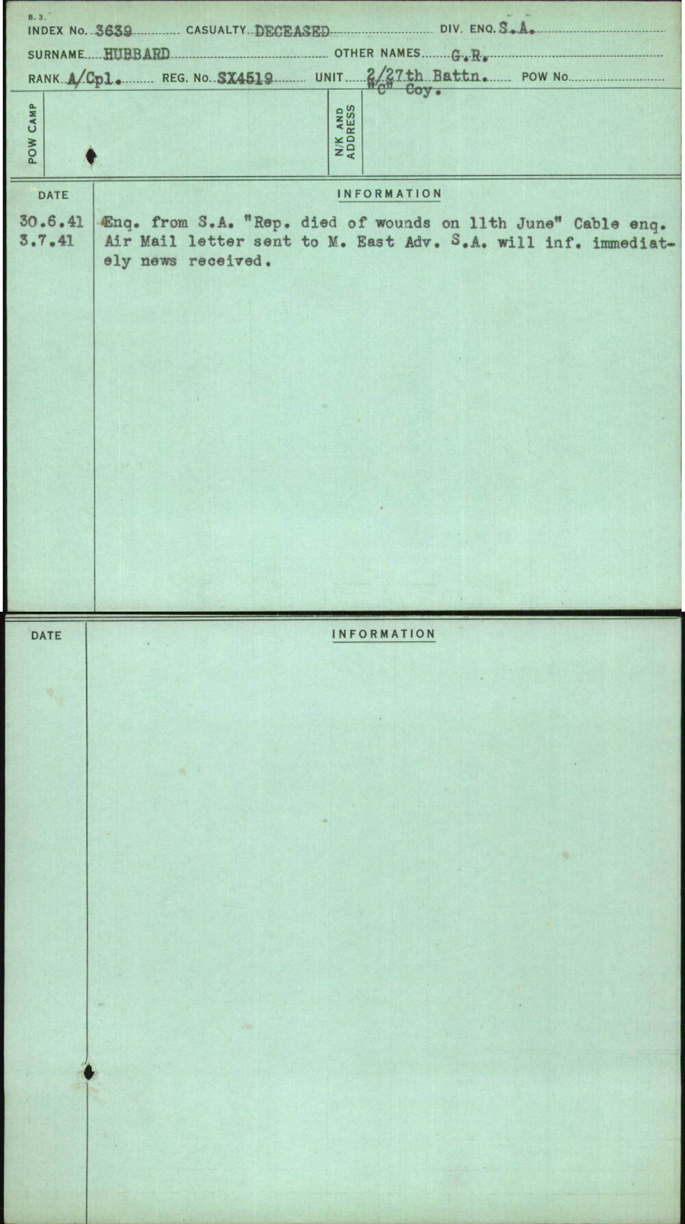 Hubbard, G R, SX4519