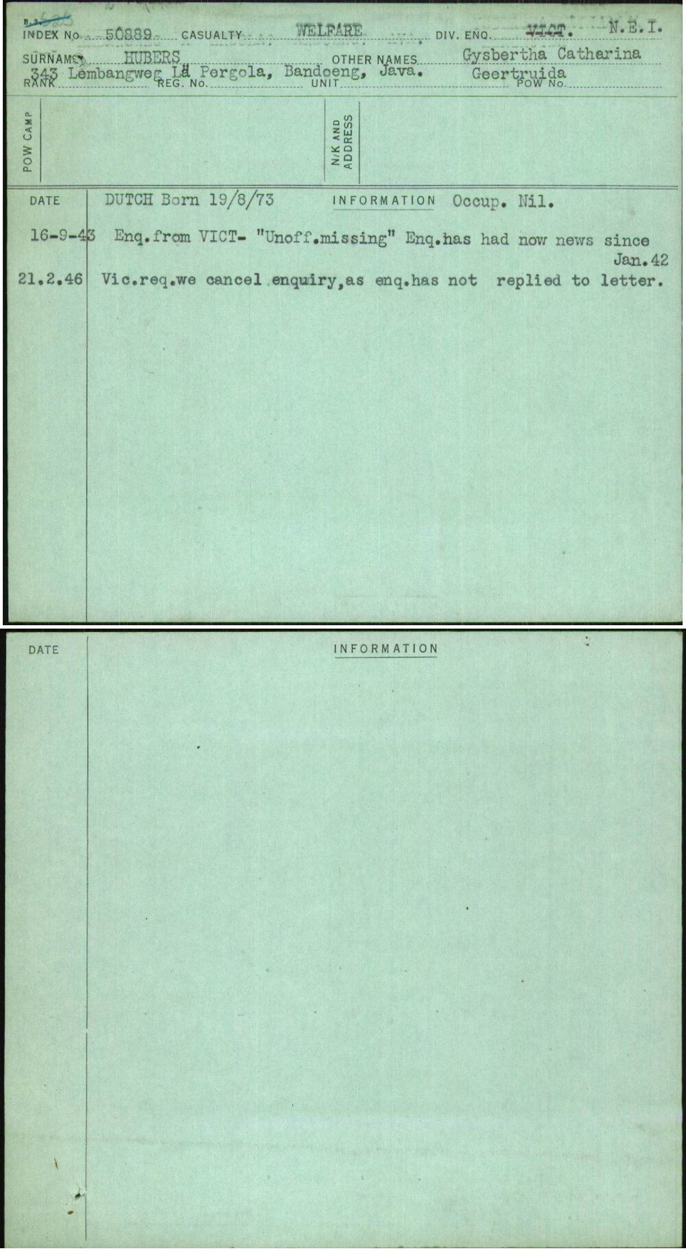 Hubers, Gysbertha Catharina, [No Service Number]