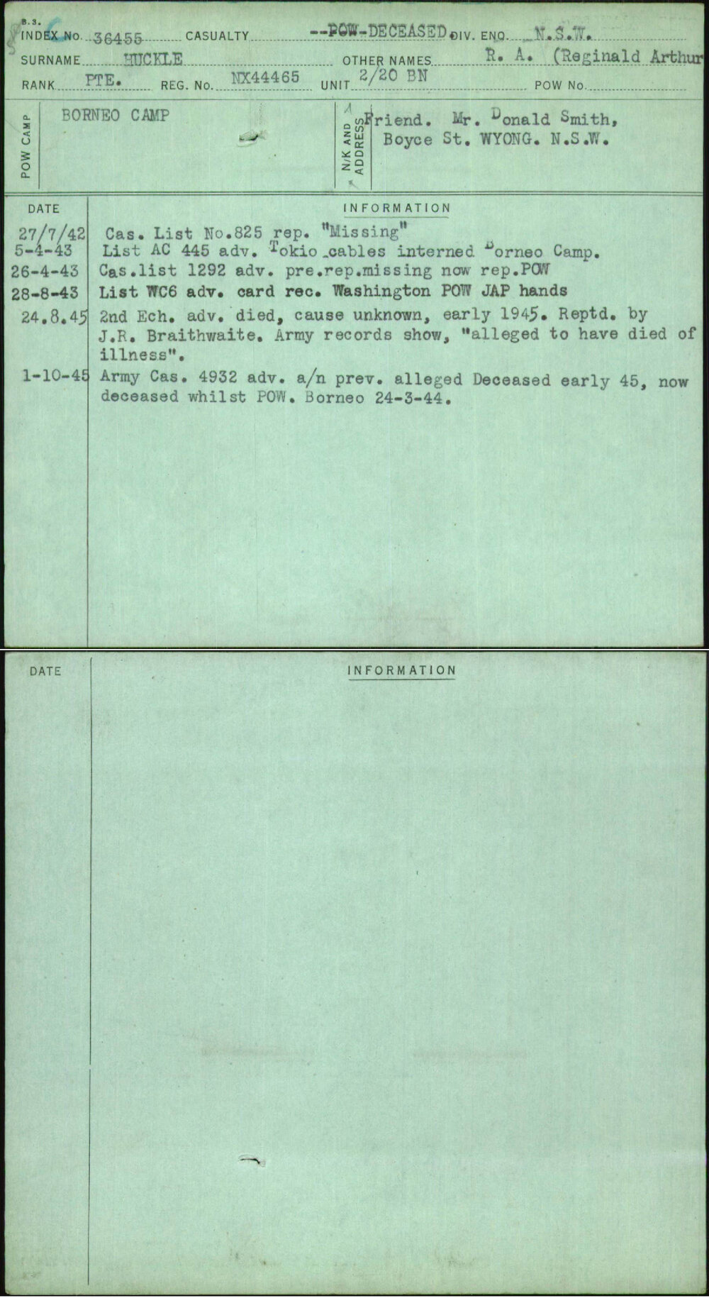 Huckle, R A (Reginald Arthur, NX44465