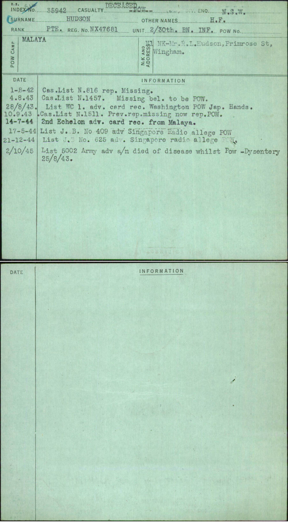 Hudson, H F, NX47681