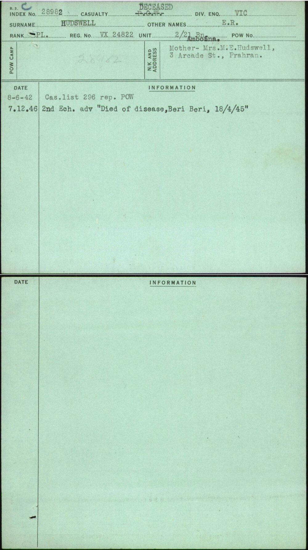 Hudswell, E R, VX24822