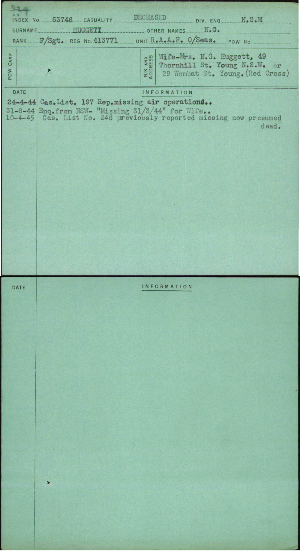 Huggett, N G, 413771