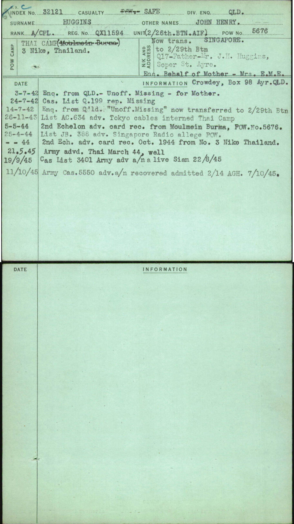 Huggins, John Henry, QX11594