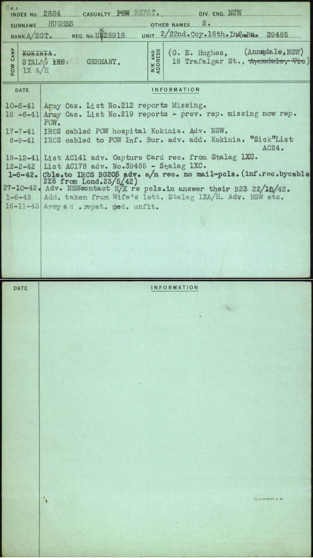Hughes, S, NX28918