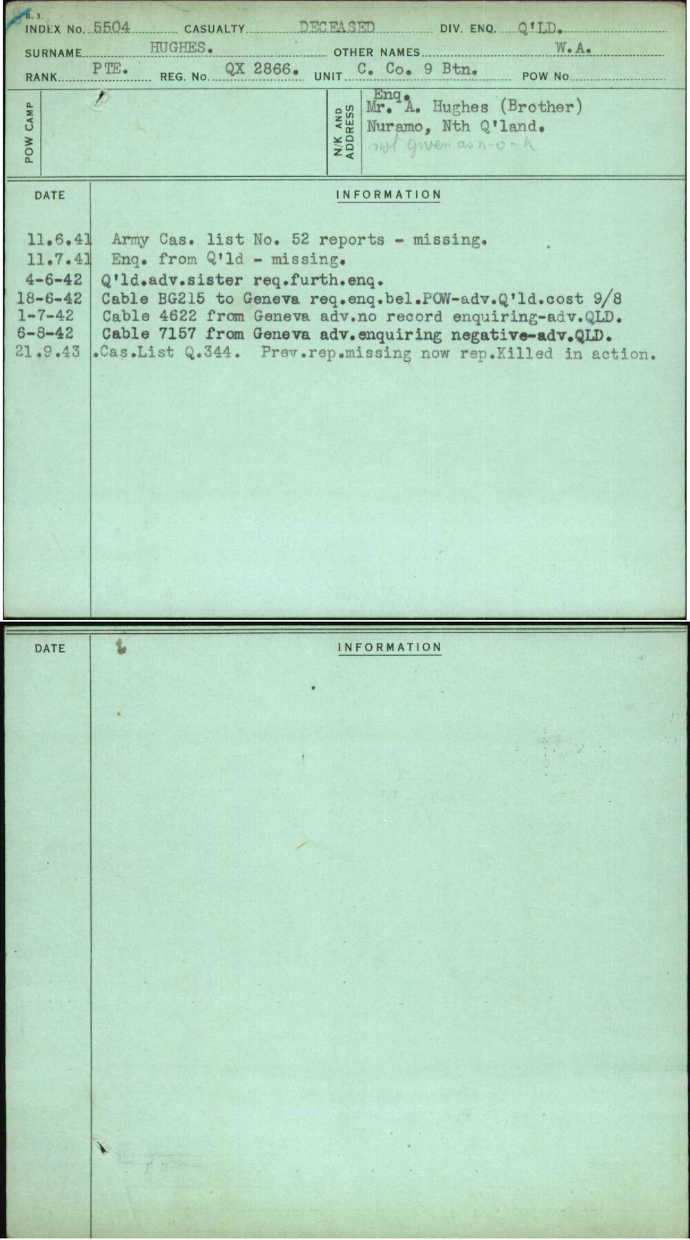 Hughes, W A, QX2866