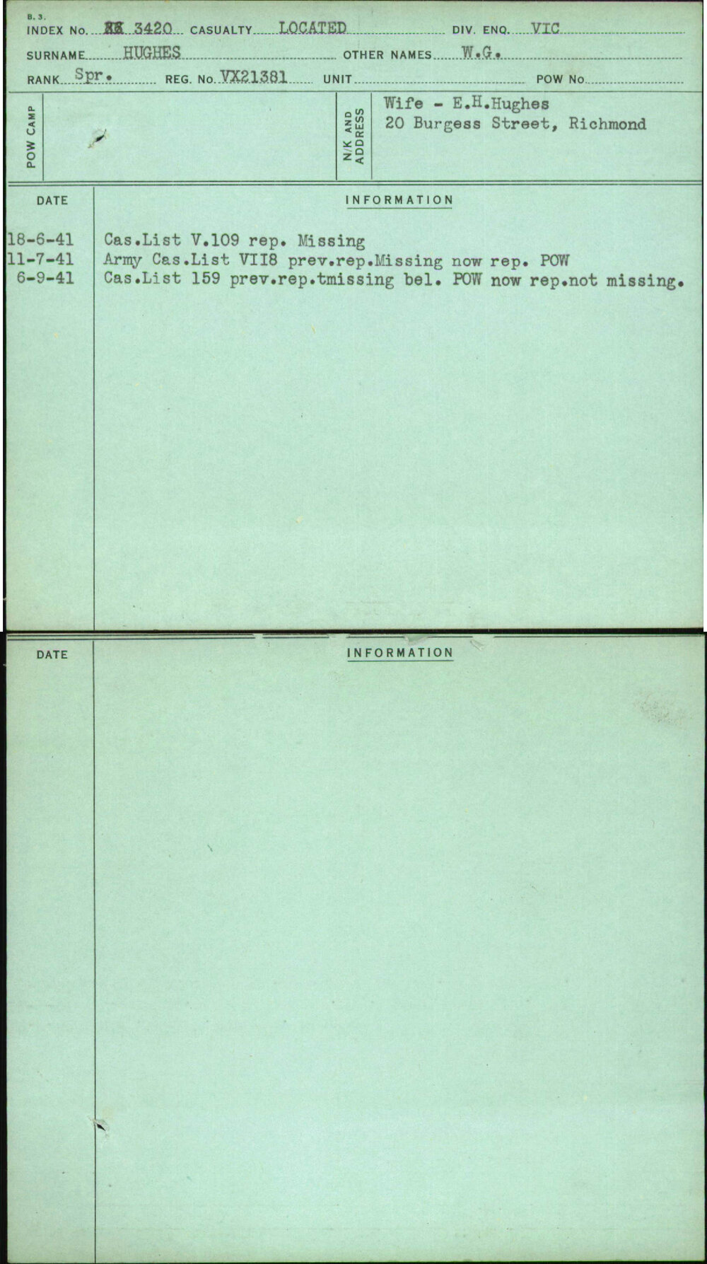 Hughes, W G, VX21381