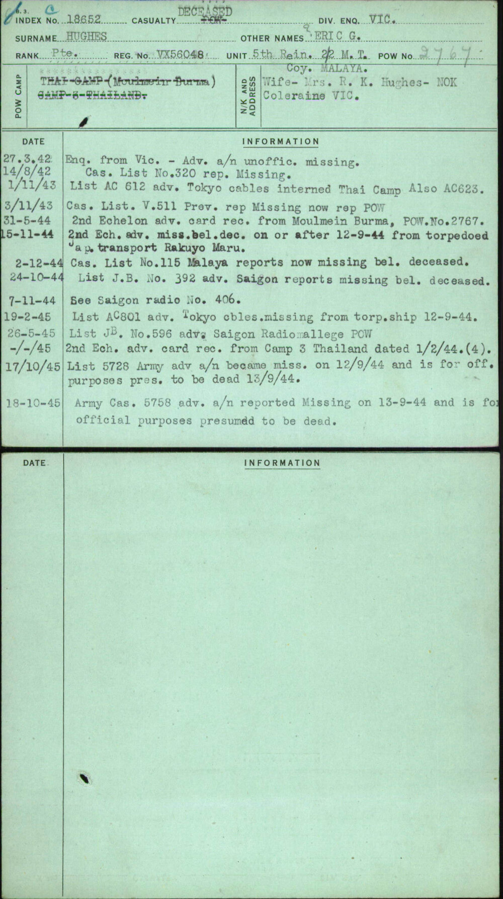 Hughes, Eric G, VX56048
