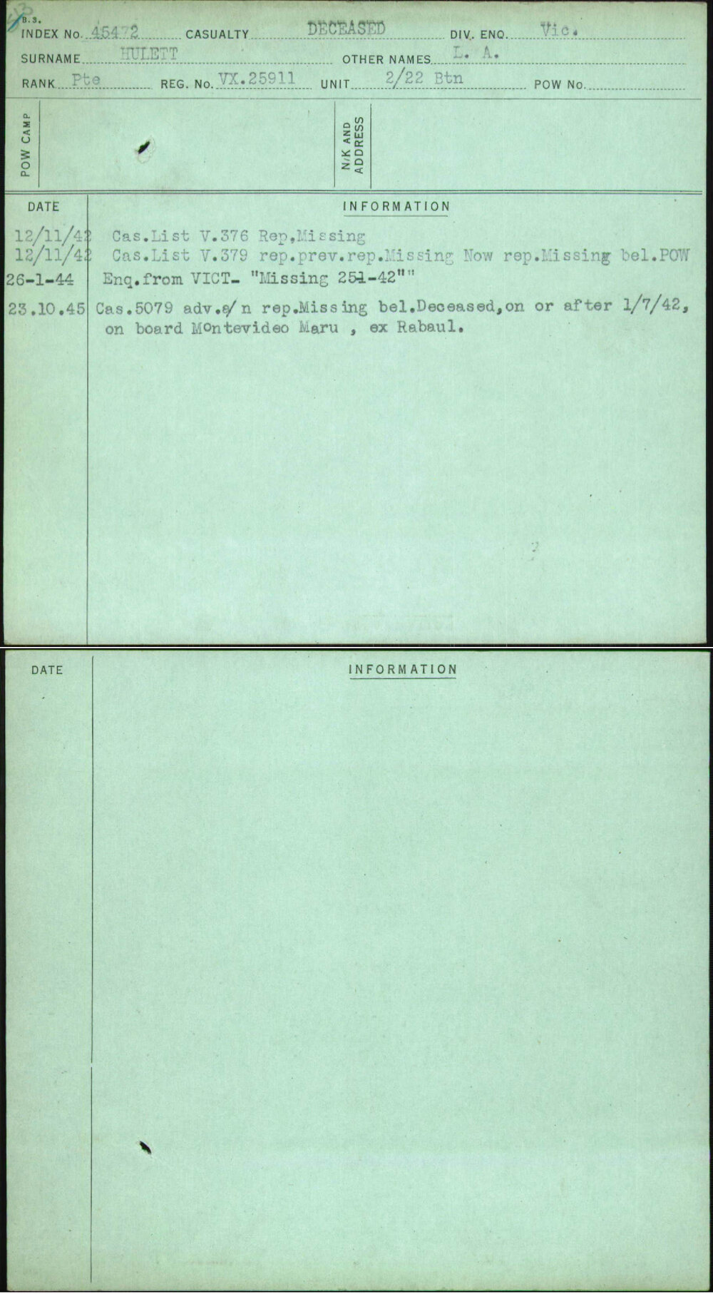Hulett, L A, VX25911