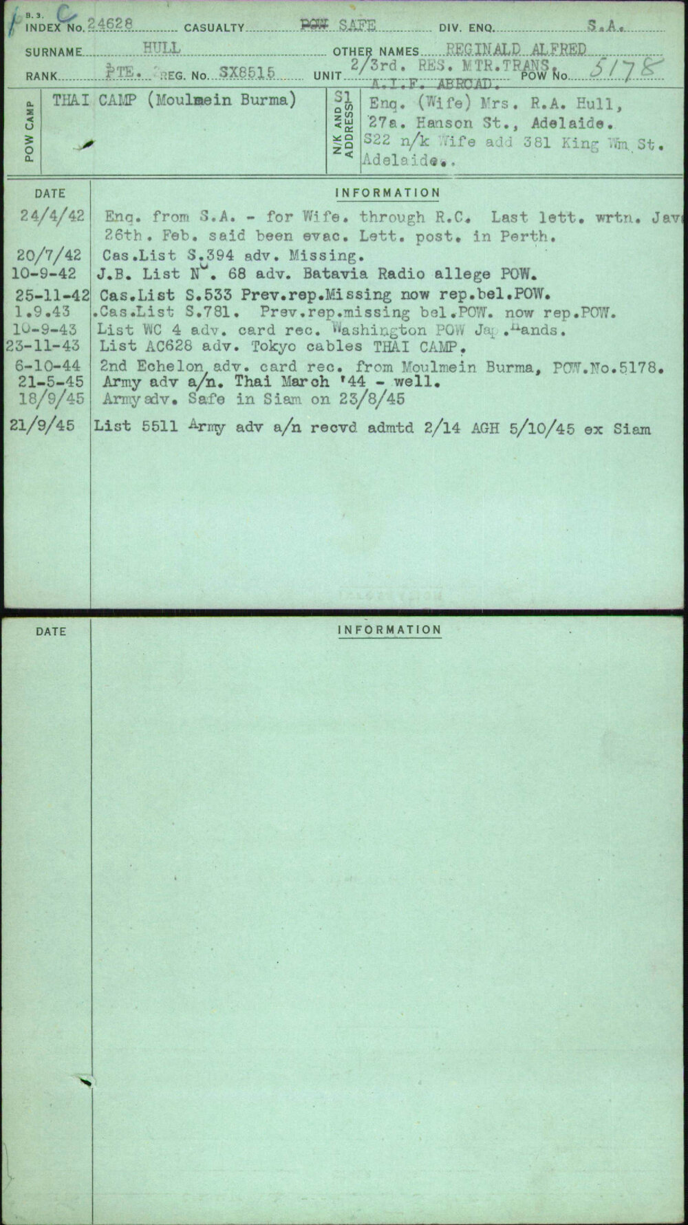 Hull, Reginald Alfred, SX8515