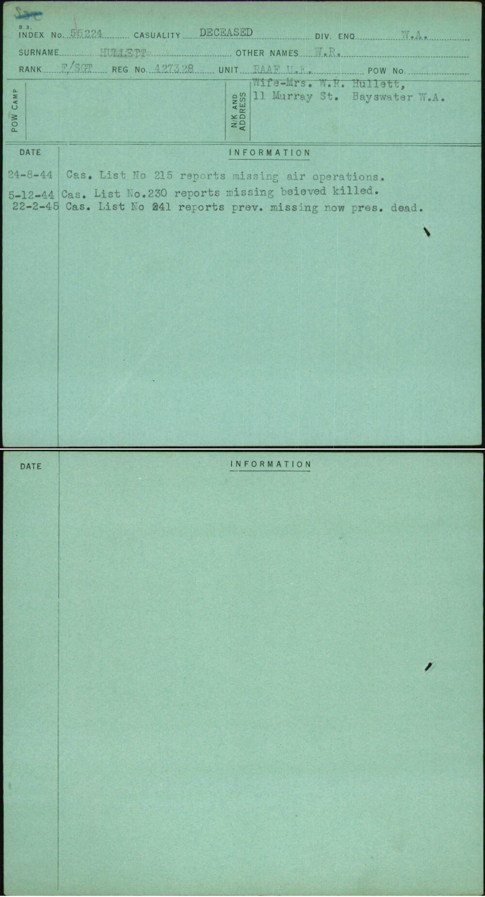 Hullett, W R, 427328