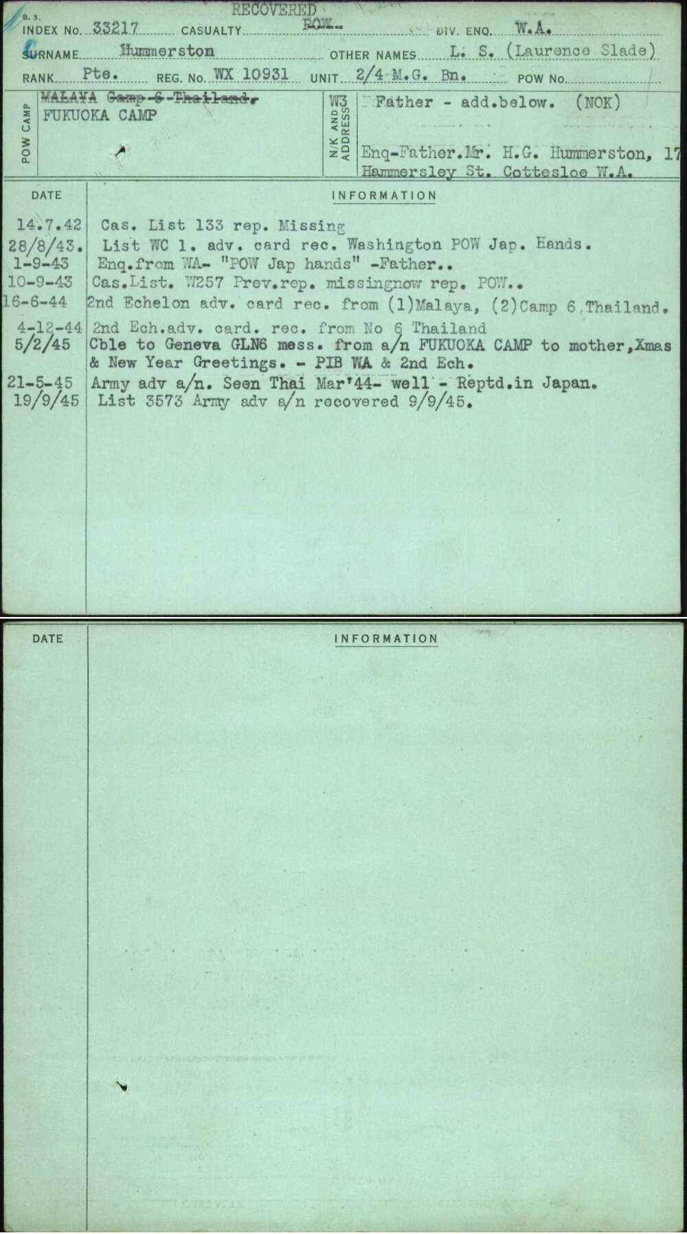 Hummerston, L S (Laurence Slade), WX10931