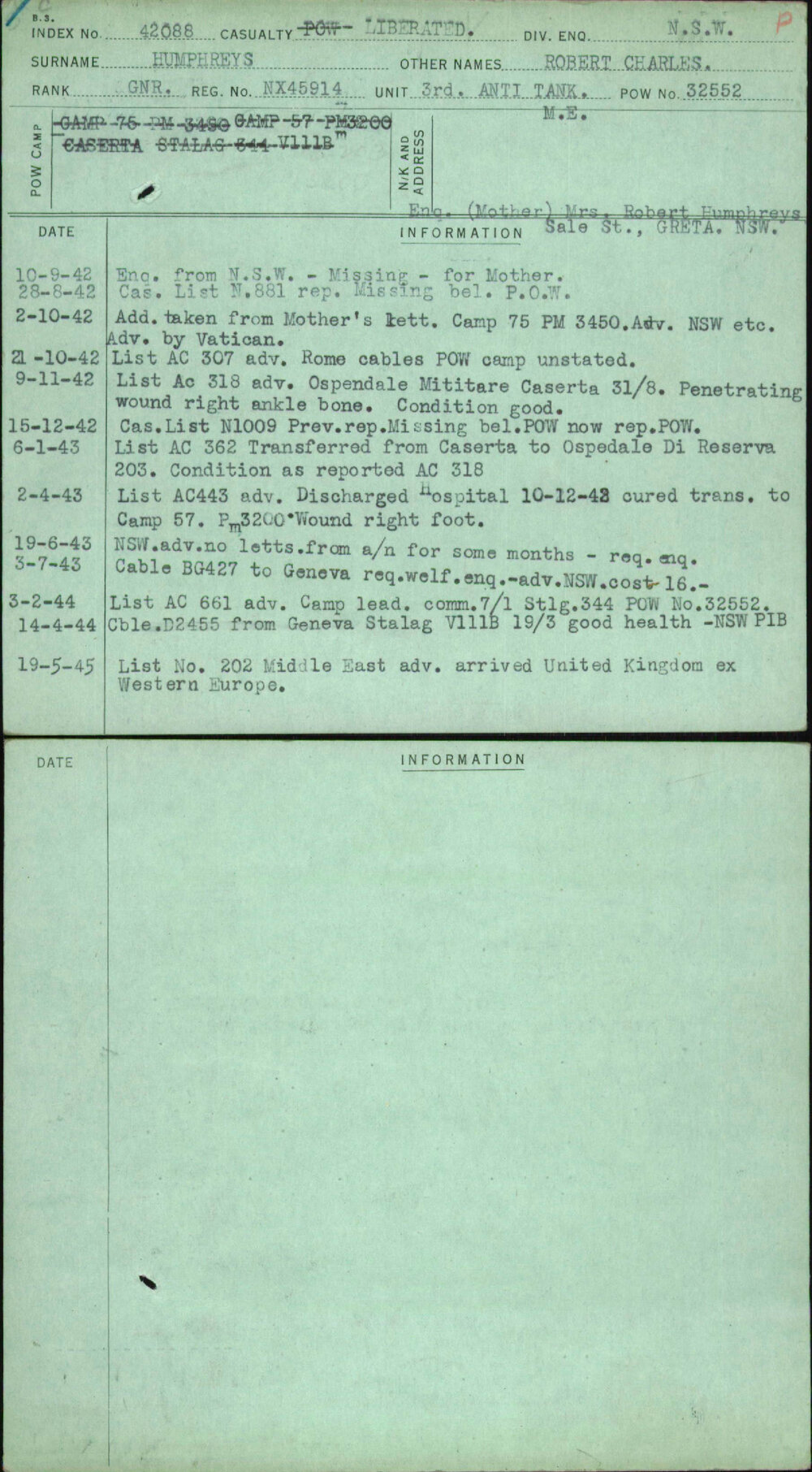 Humphreys, Robert Charles, NX45914