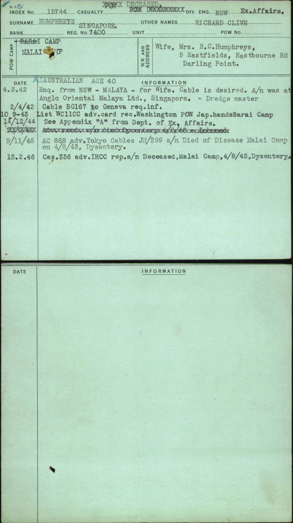 Humphreys, Richard Clive, Singapore 7400