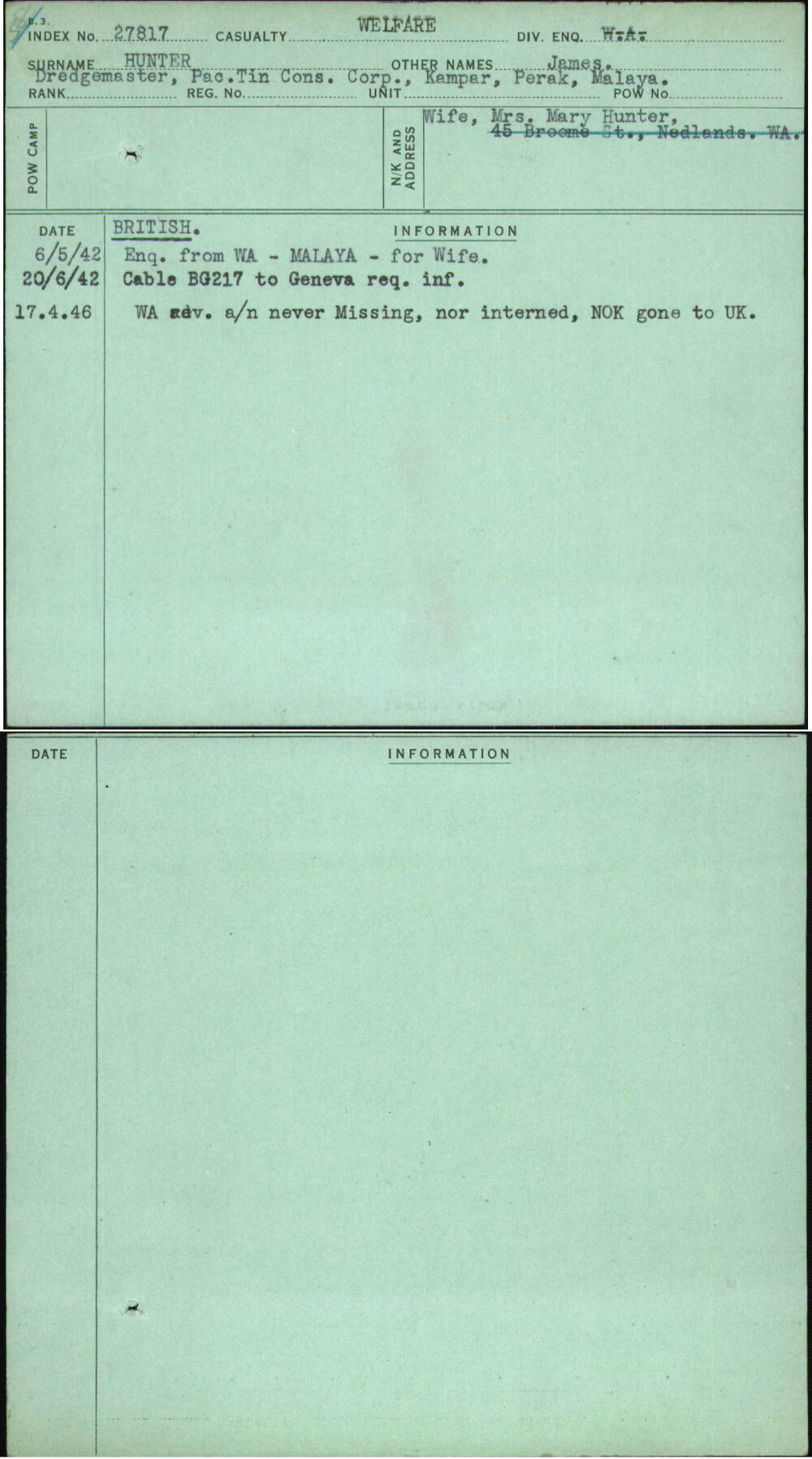 Hunter, James, [No Service Number]