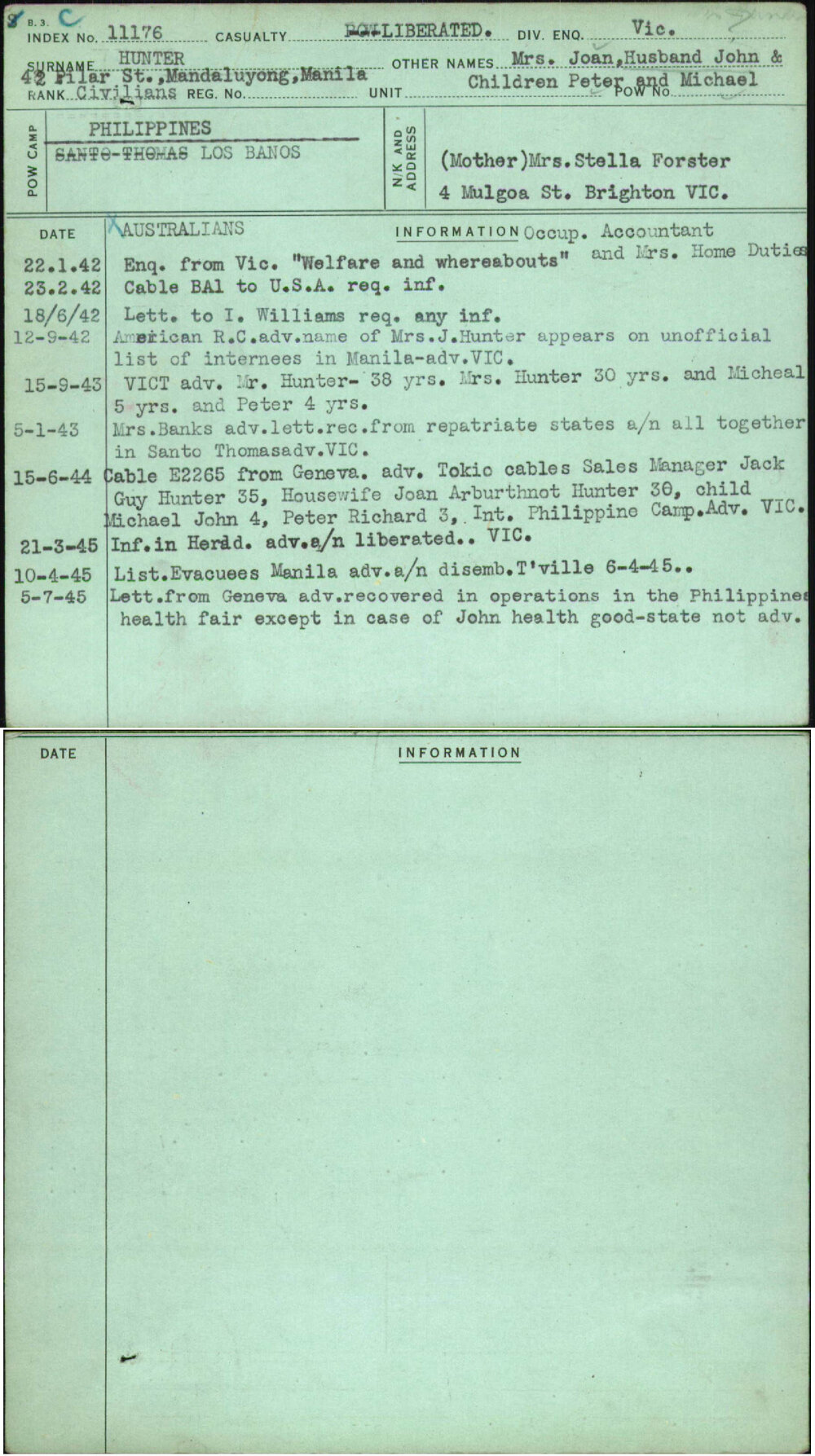 Hunter, Mrs Joan Husband John &amp; Children Peter And Michael, [No Service Number]