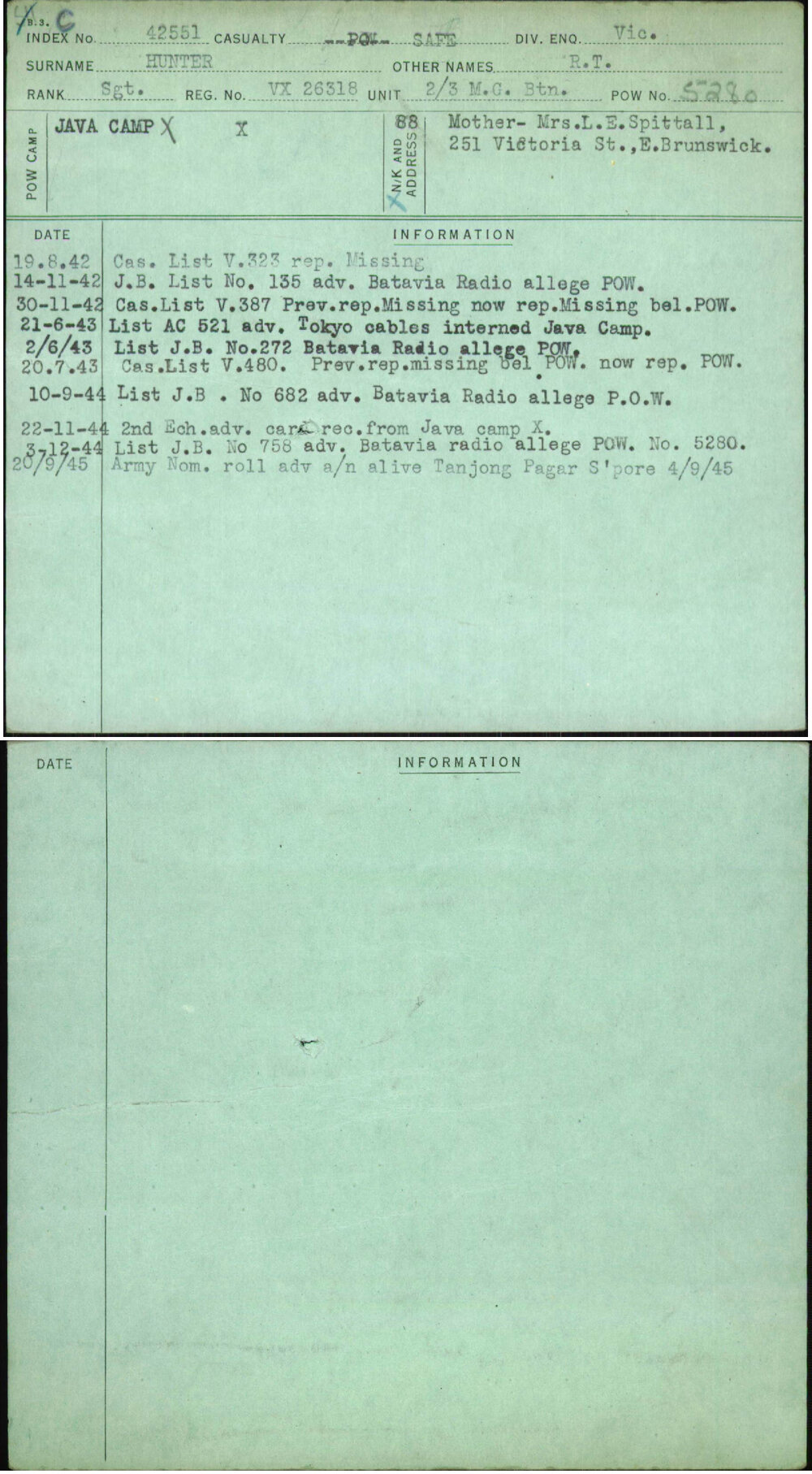 Hunter, R T, VX26318