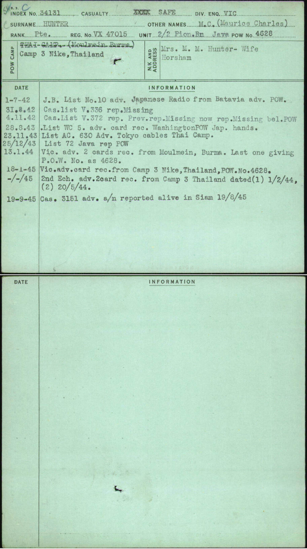 Hunter, M C (Maurice Charles), VX47015