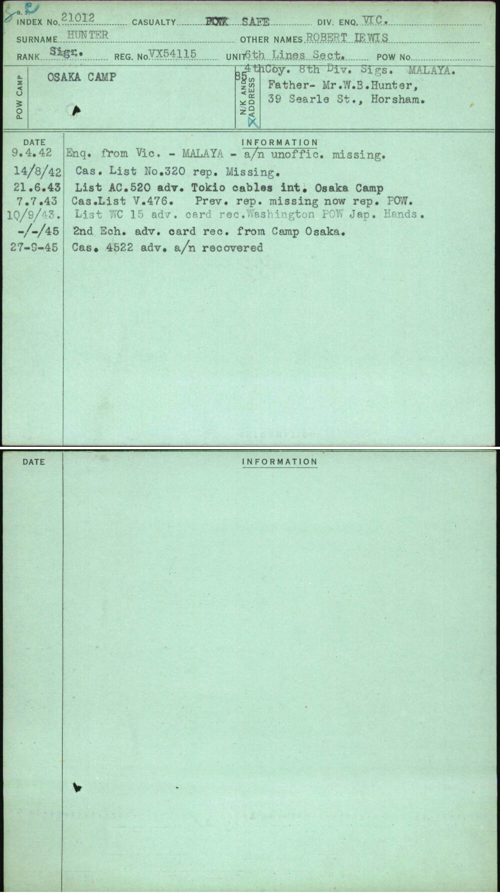 Hunter, Robert Iewis, VX54115