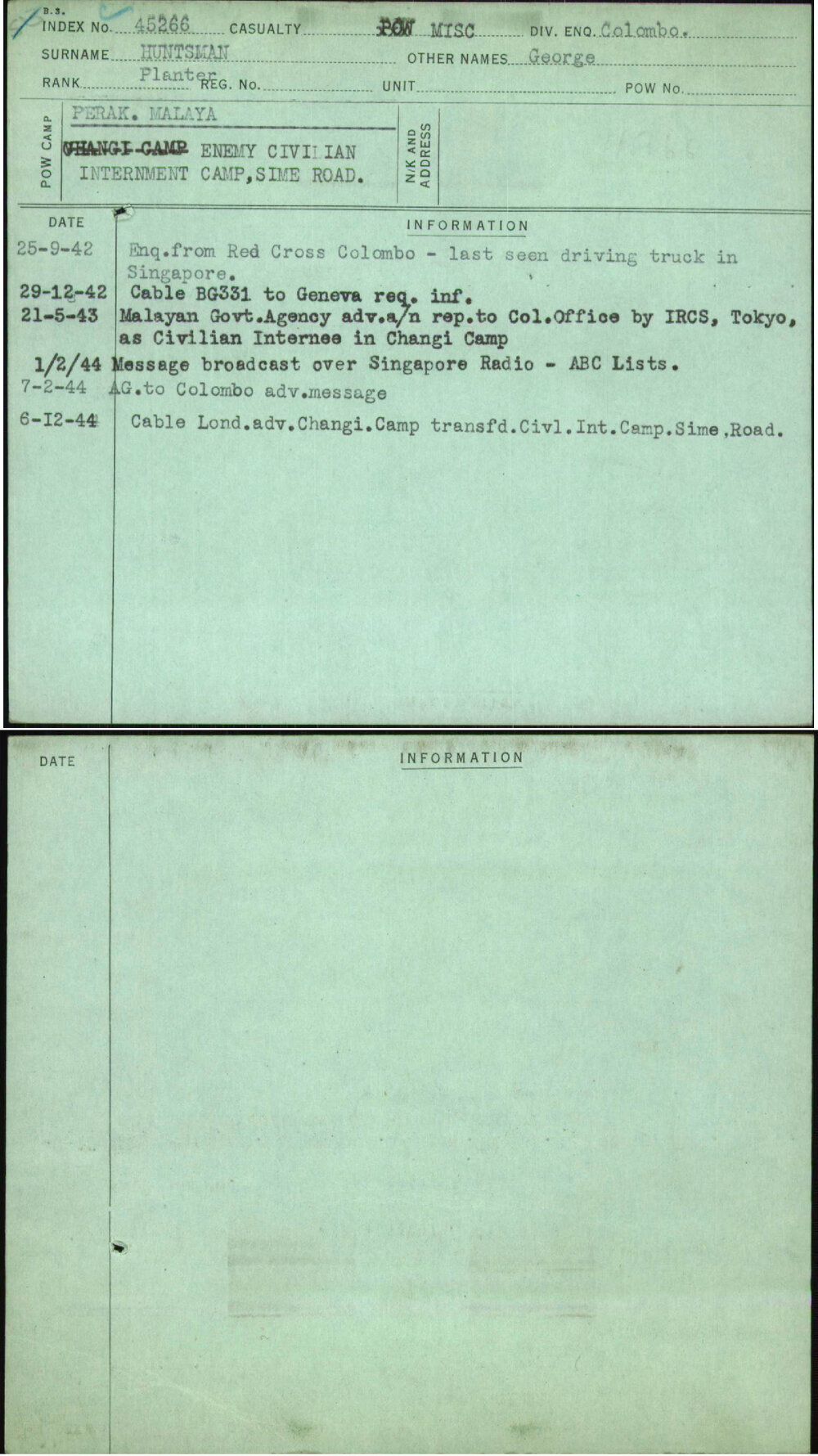 Huntsman, George, [No Service Number]