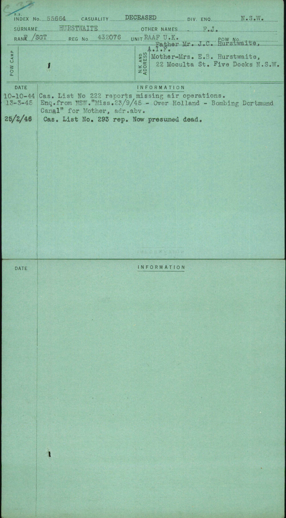 Hurstwaite, F J, 432076