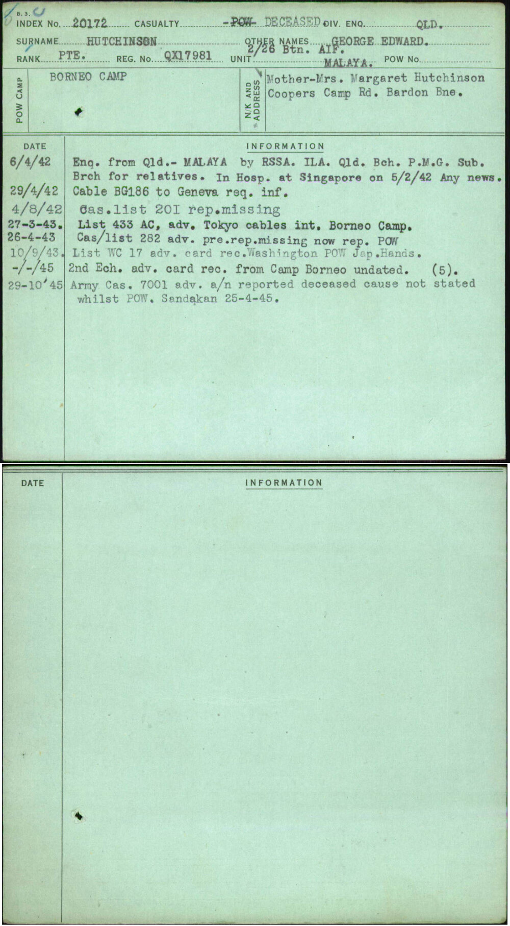Hutchinson, George Edward, QX17981
