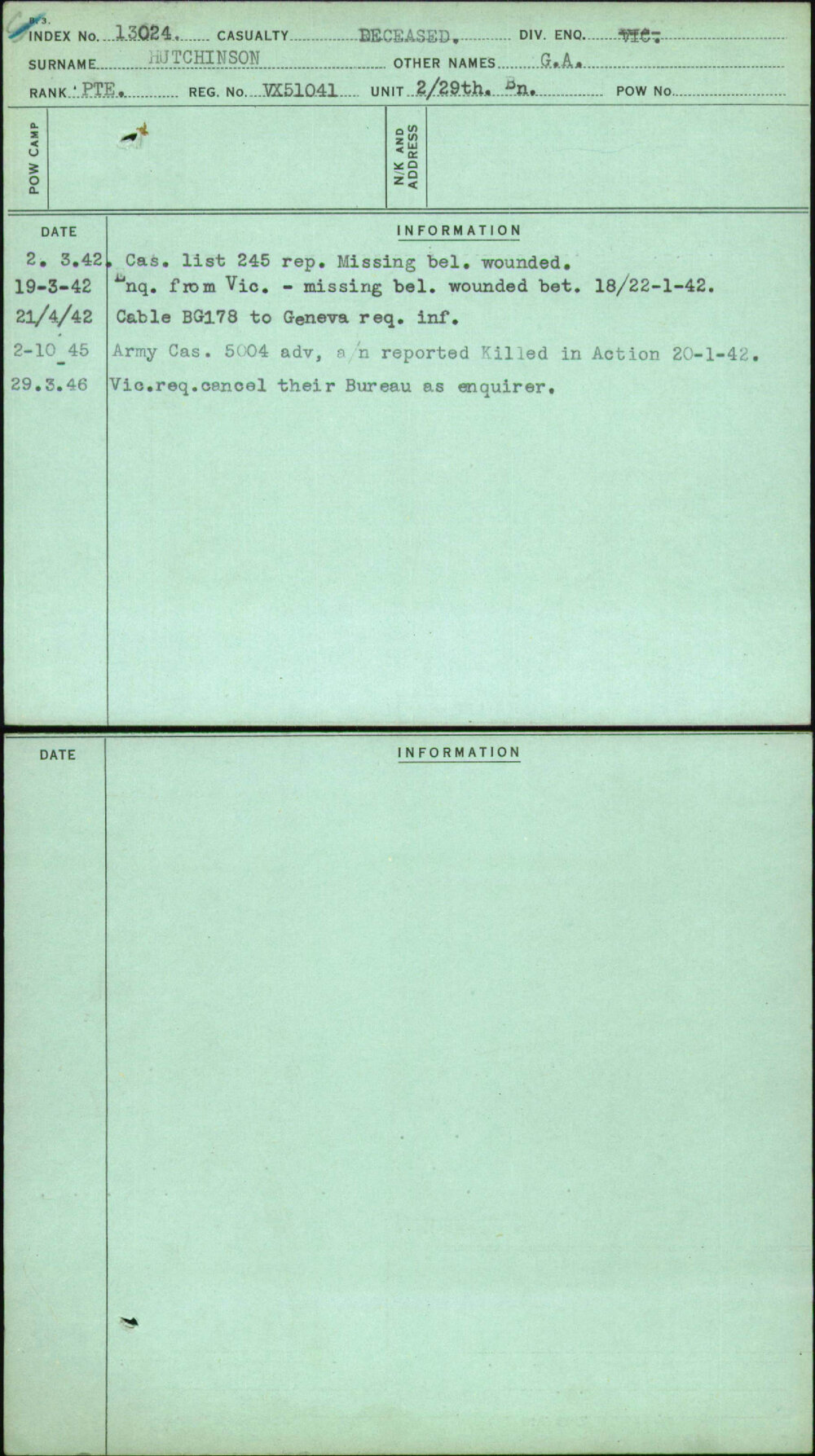 Hutchinson, G A, VX51041