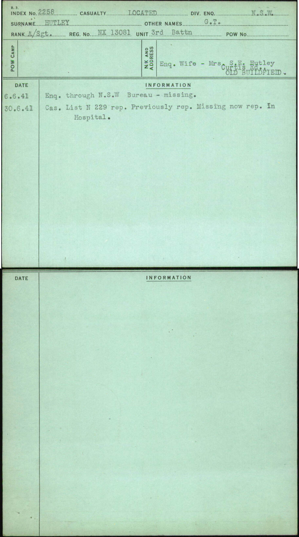 Hutley, G T, NX13081