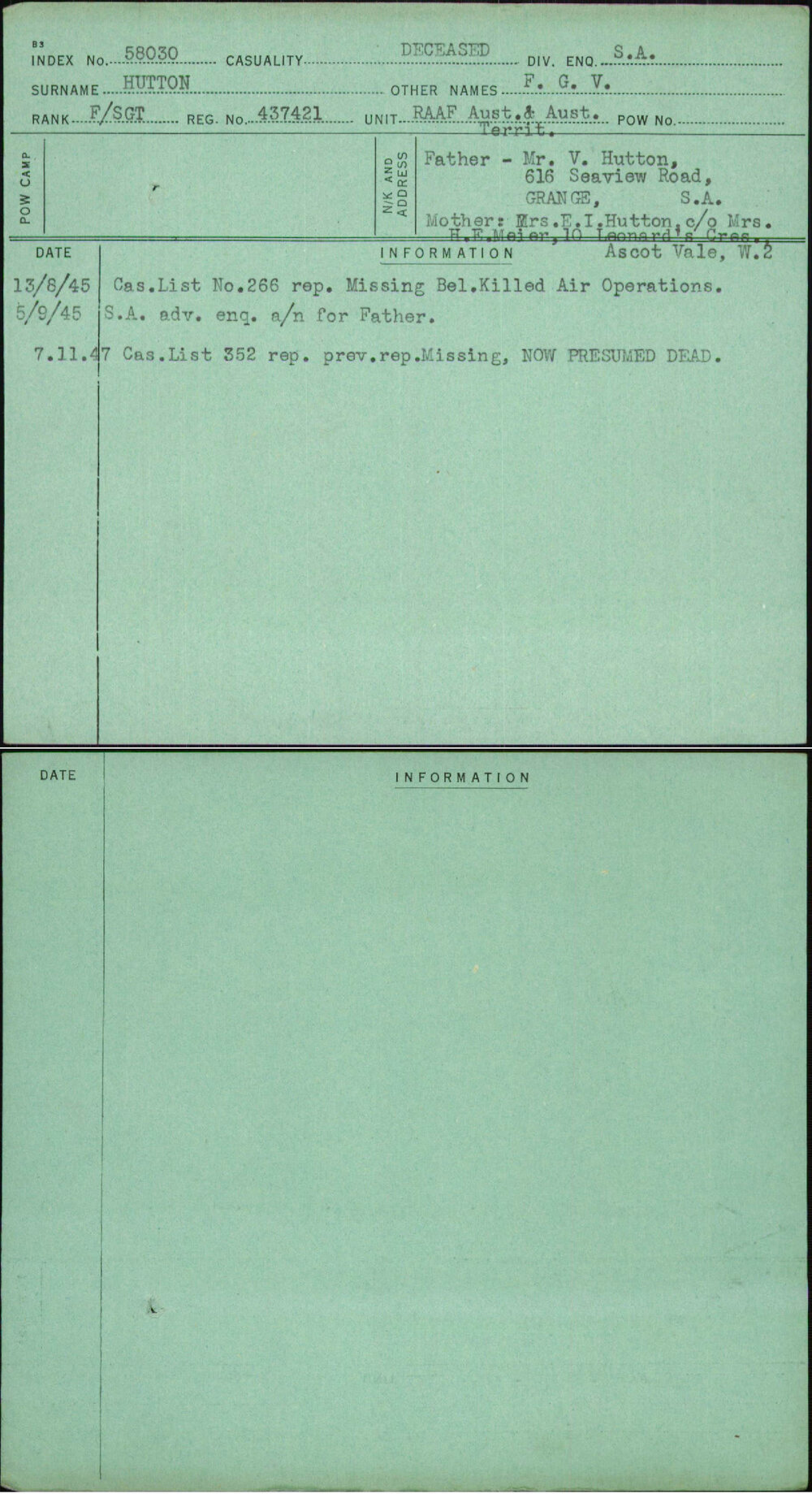 Hutton, F G V, 437421