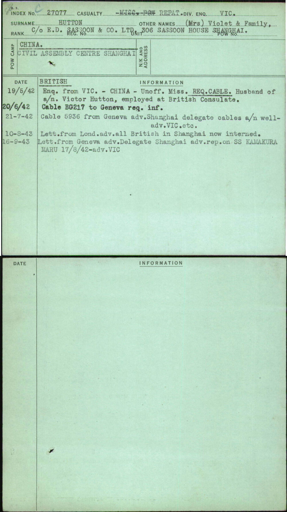 Hutton, (Mrs) Violet &amp; Family, [No Service Number]