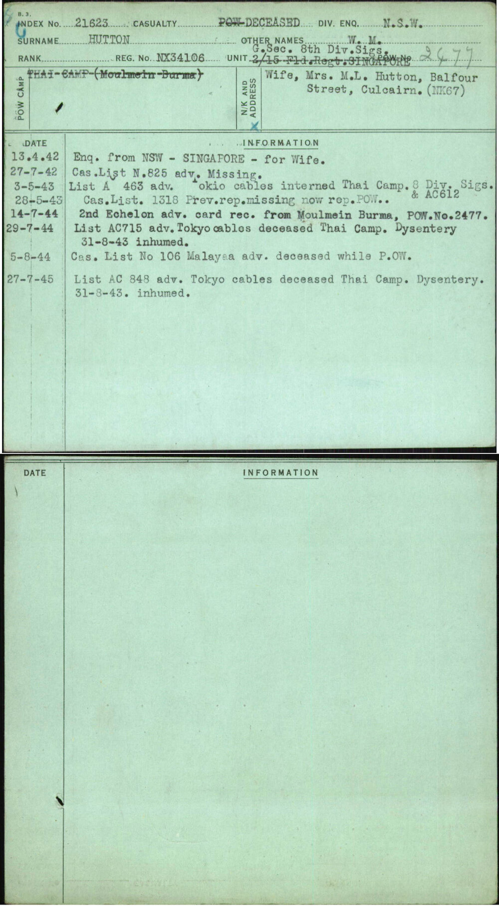 Hutton, W M, NX34106