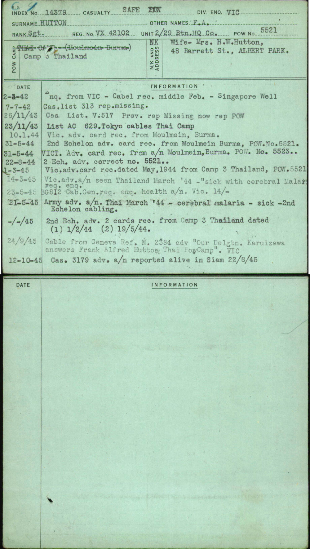 Hutton, F A, VX43102