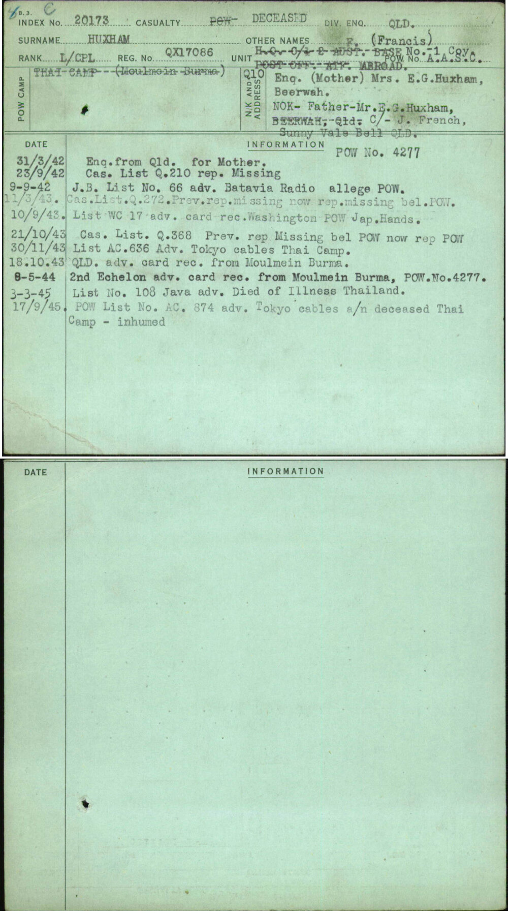 Huxham, F (Francis), QX17086