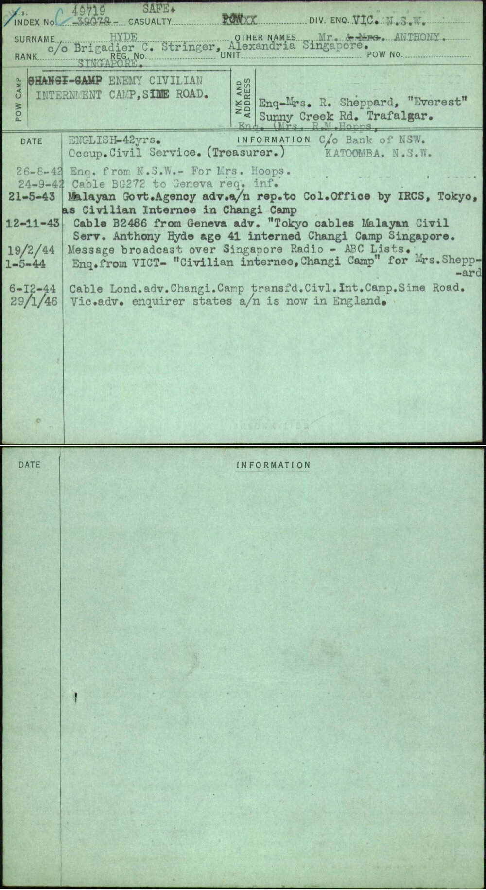 Hyde, Mr Anthony, [No Service Number]