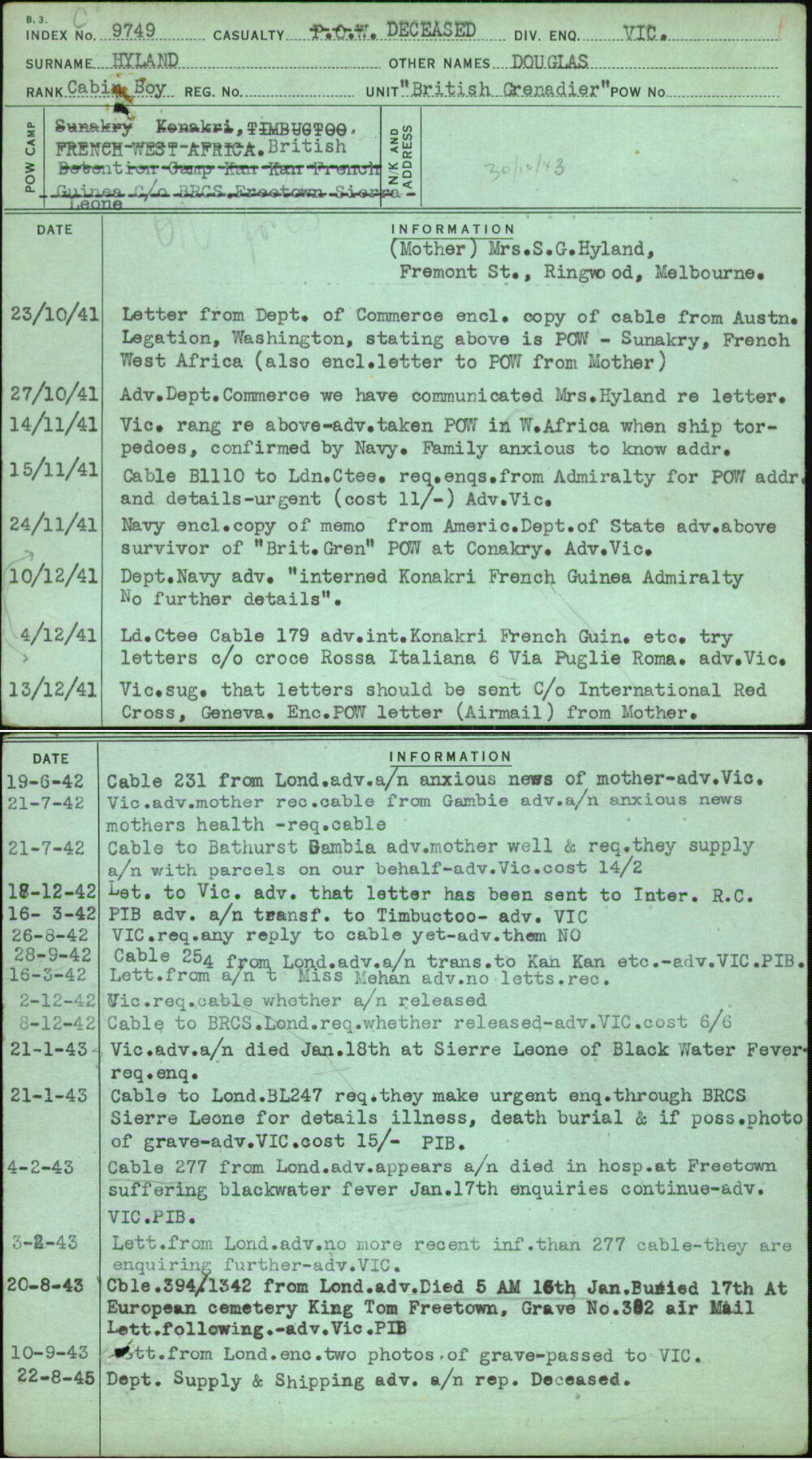 Hyland, Douglas, [No Service Number]