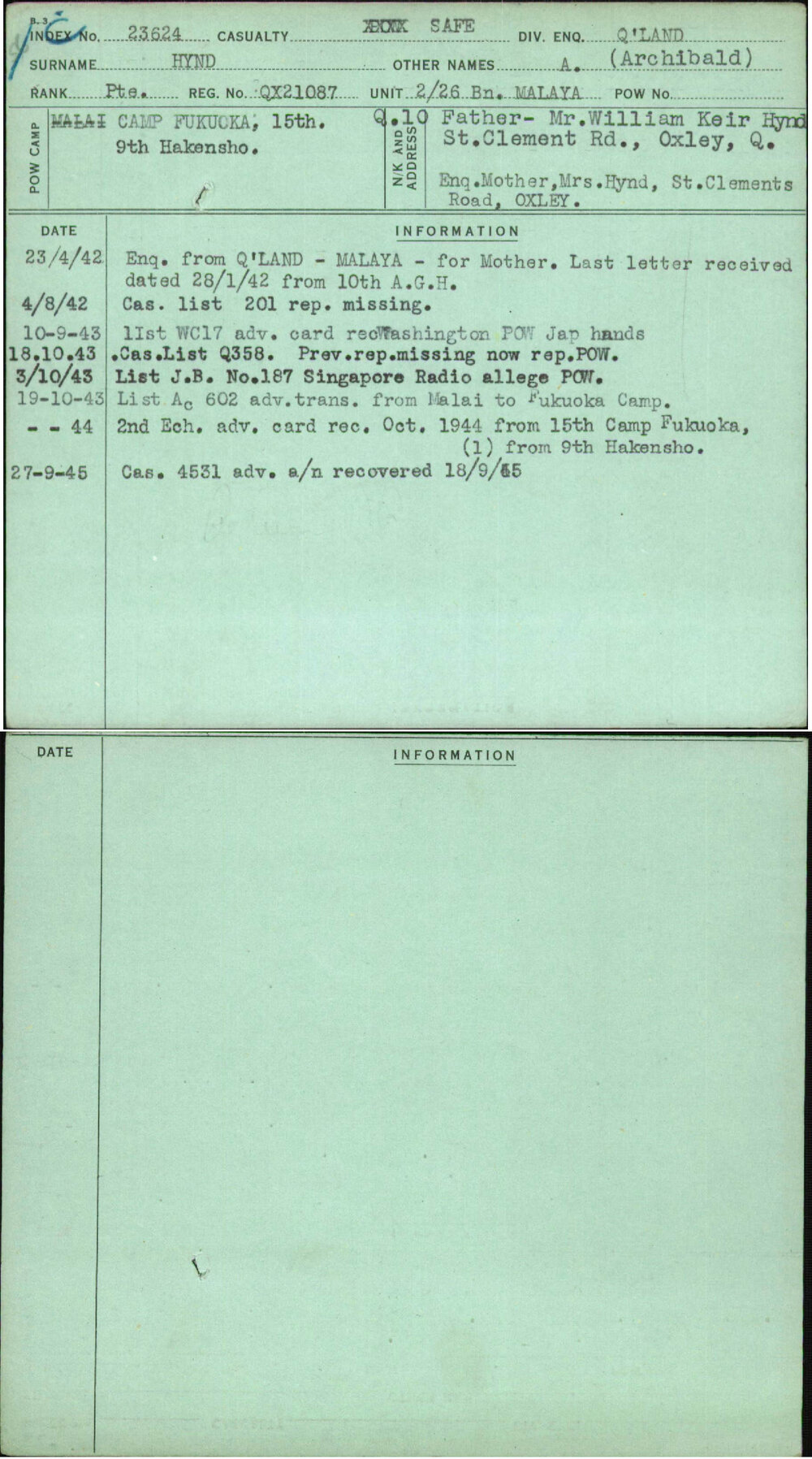 Hynd, A (Archibald), QX21087