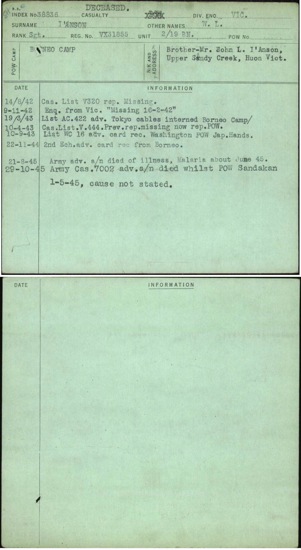 I'Anson, W L, VX31855