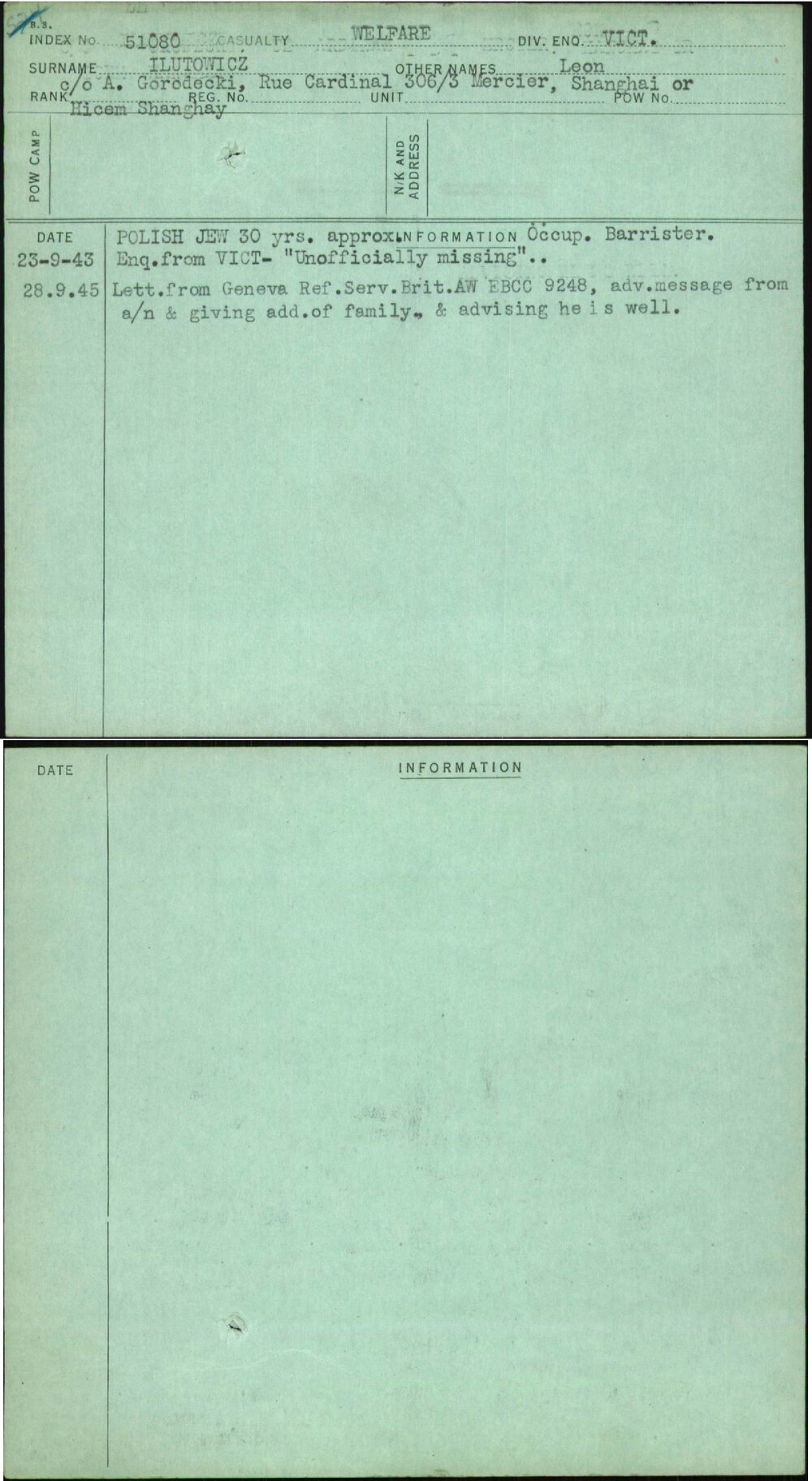Ilutowicz, Leon, [No Service Number]