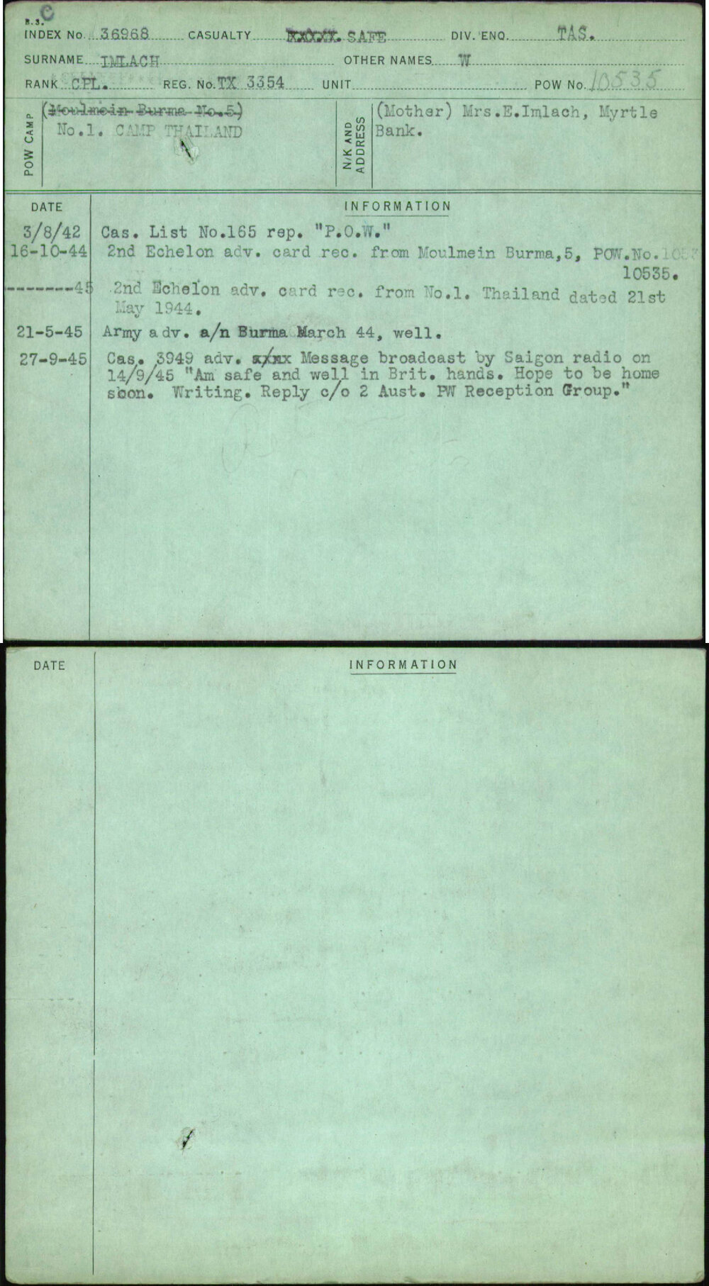 Imlach, W, TX3354