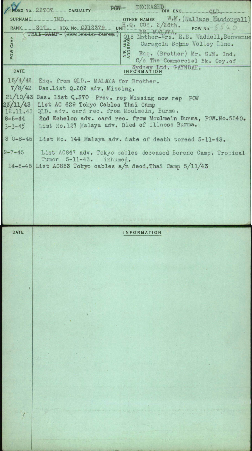 Ind, W M (Wallace Macdougall), QX12379