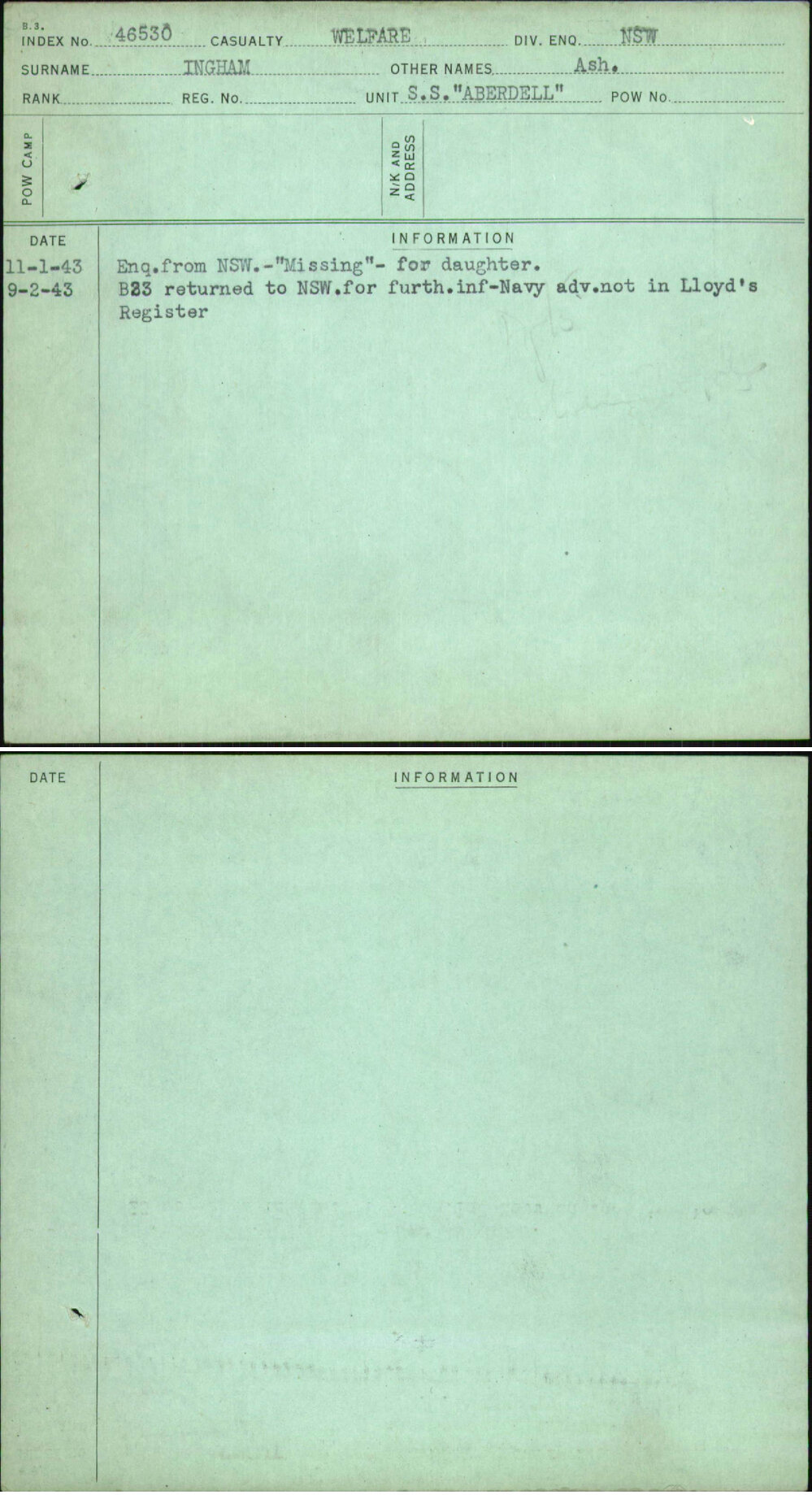 Ingham, Ash, [No Service Number]