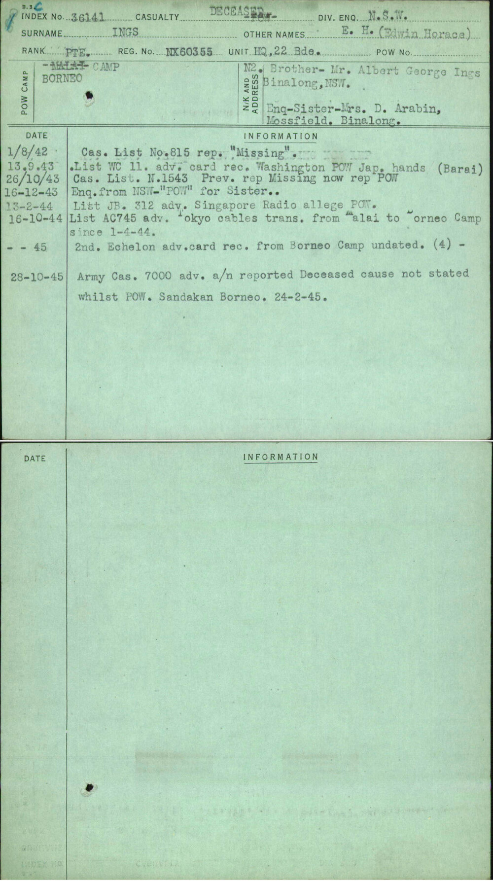 Ings, E H (Edwin Horace), NX60355