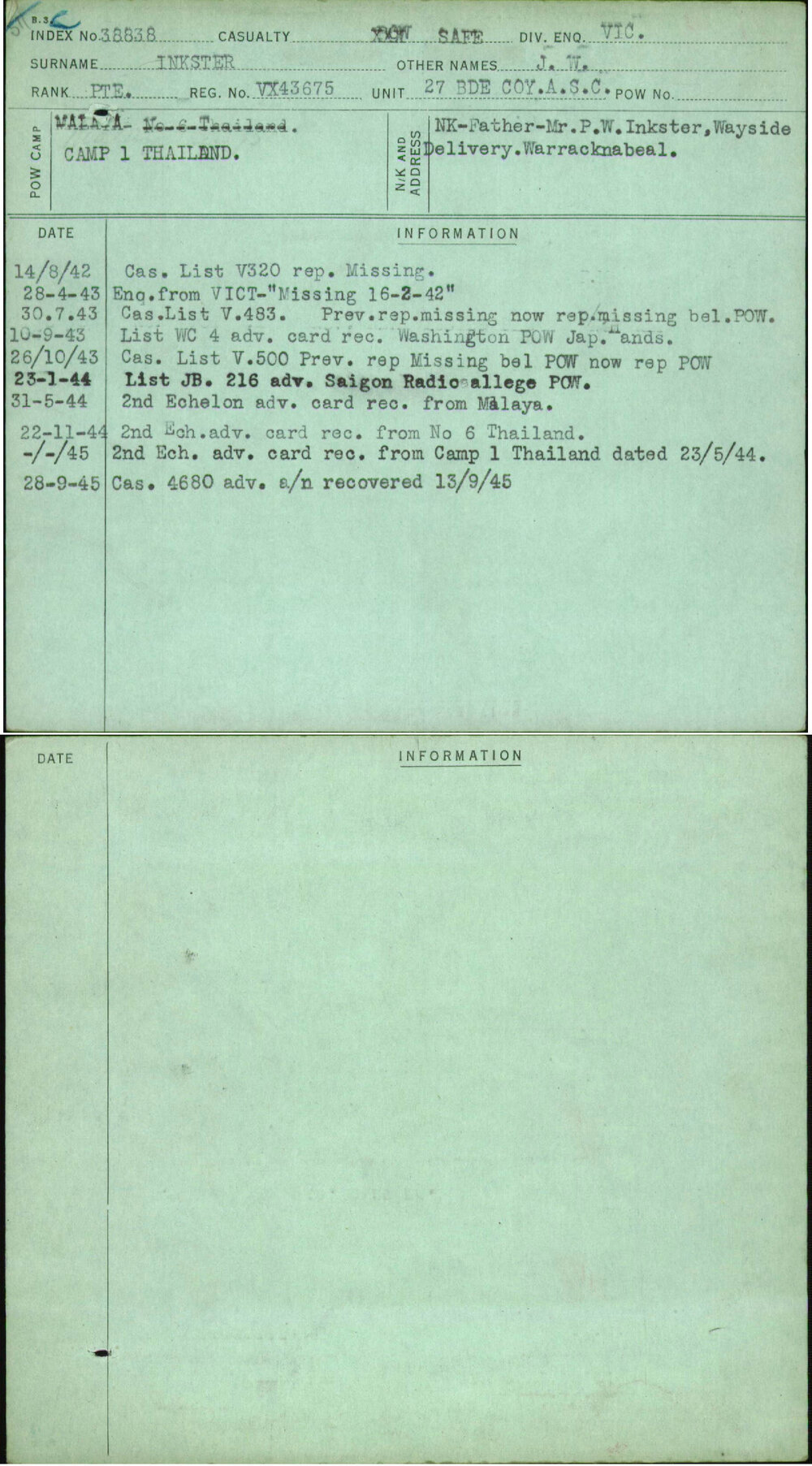 Inkster, J W, VX43675