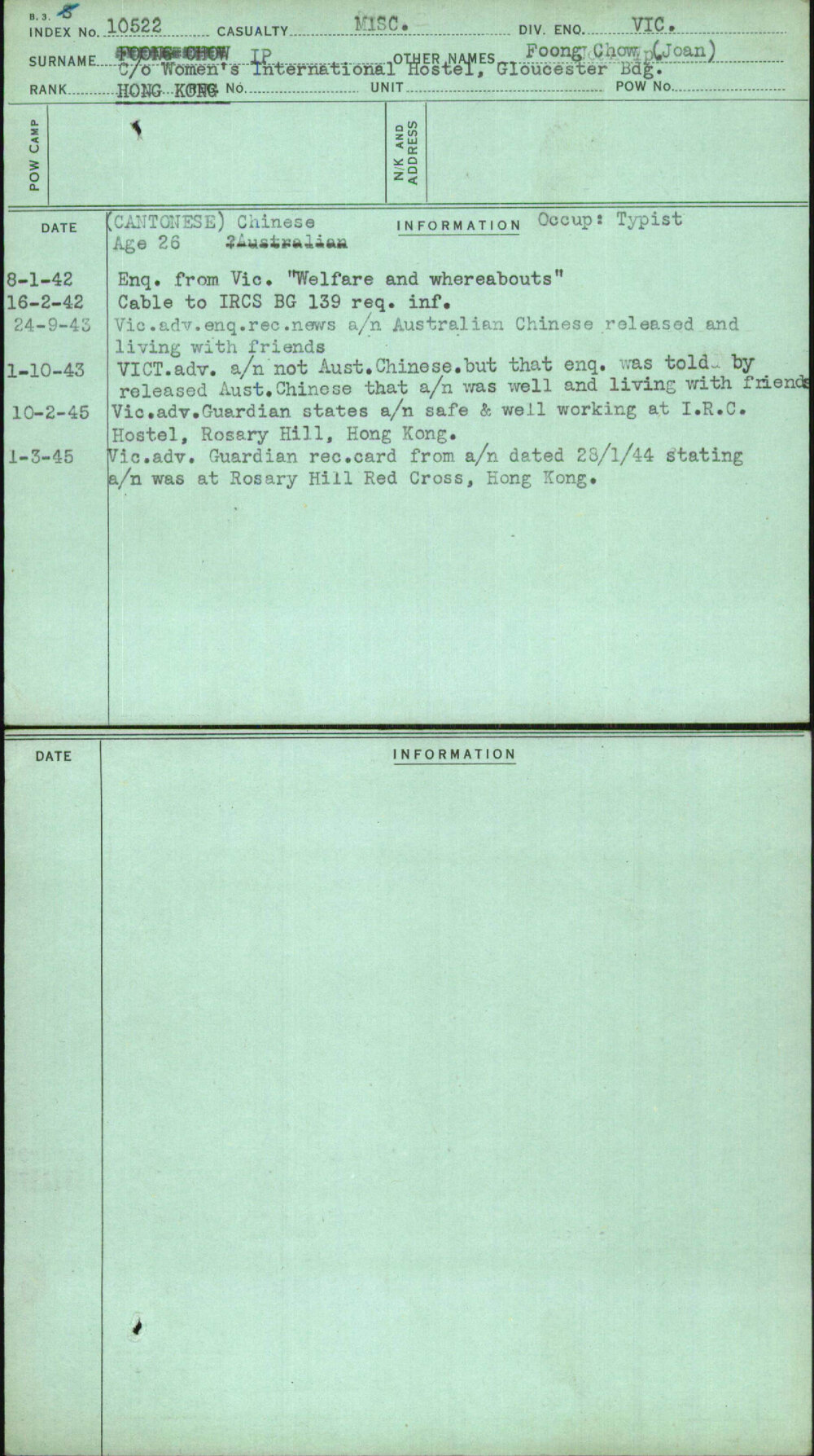 Ip, Foong Chow (Joan), [No Service Number]
